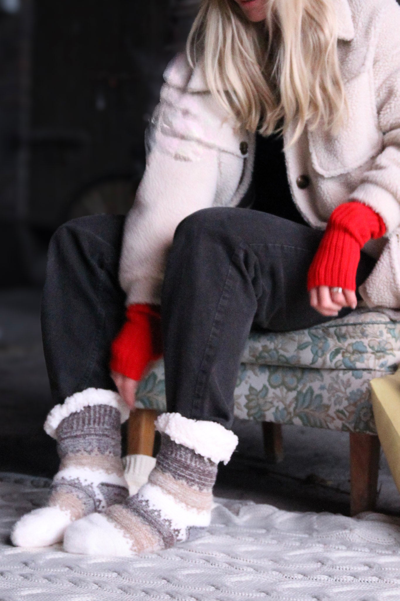 Grå Mönstrade Julstrumpor Frost Grey