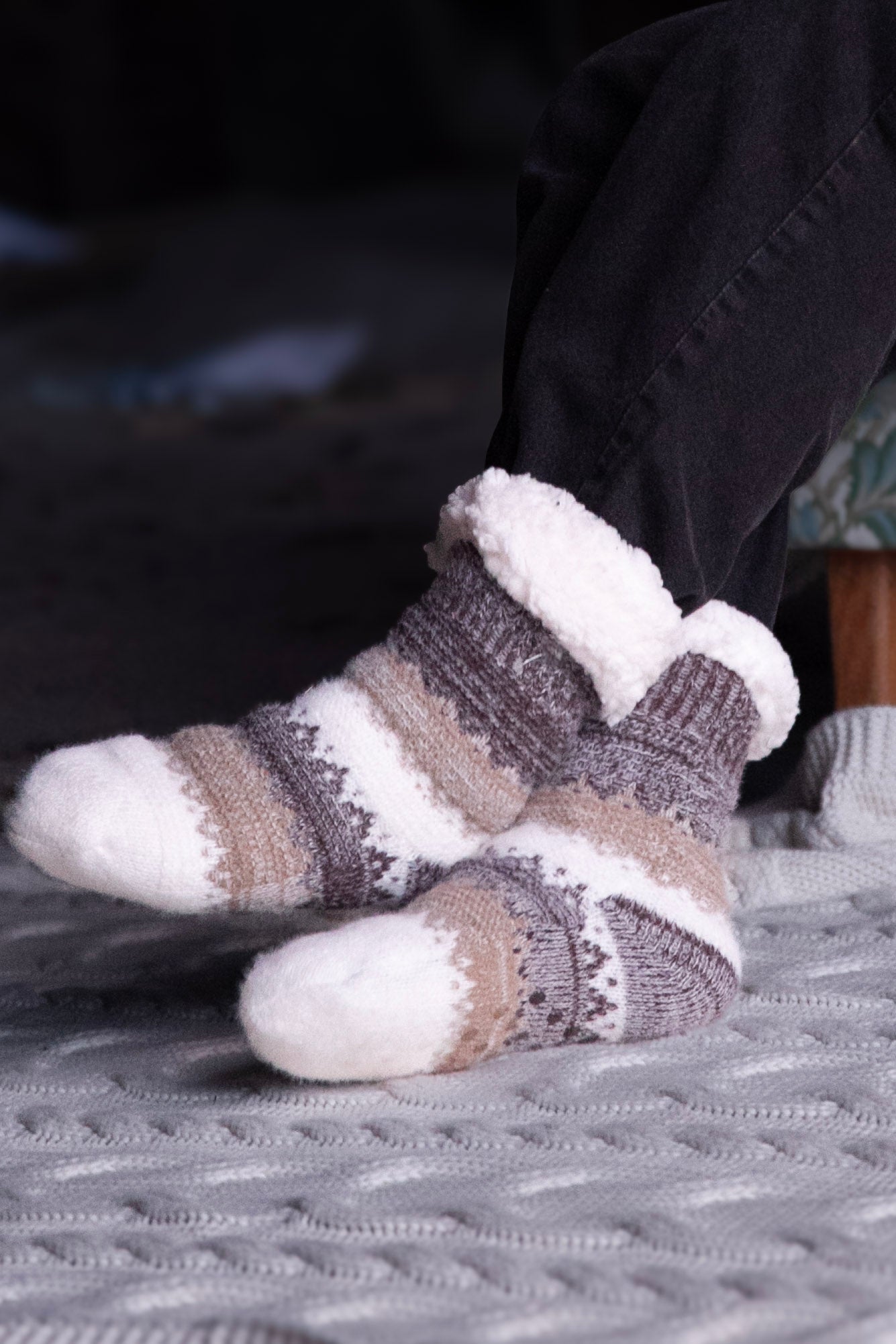 Grå Mönstrade Julstrumpor Frost Grey