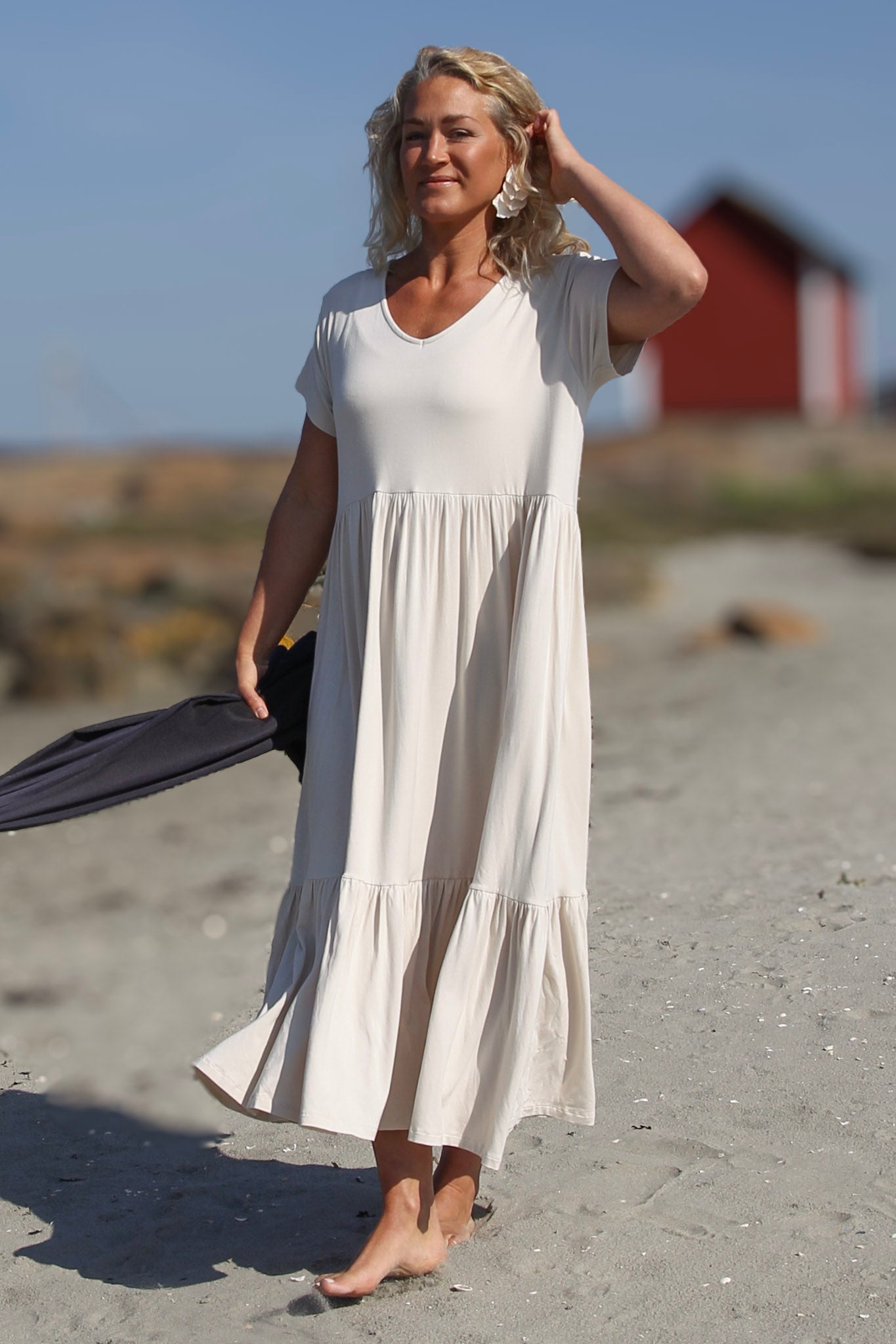 Grå/Beige Draperad Klänning Amelie Grey/Beige
