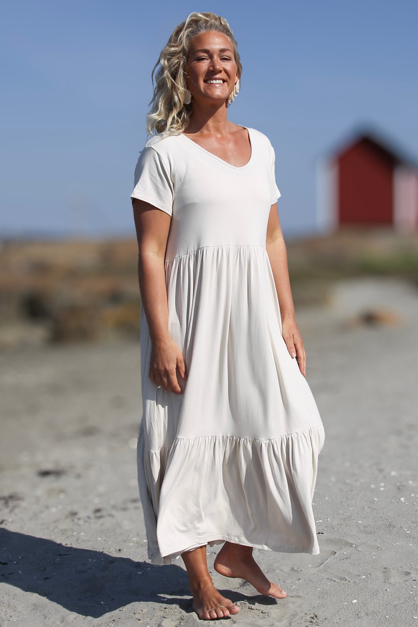 Grå/Beige Draperad Klänning Amelie Grey/Beige