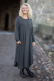 Graues Kleid Ballerina Langarm Dunkelgrau