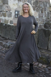 Graues Kleid Ballerina Langarm Dunkelgrau