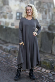Graues Kleid Ballerina Langarm Dunkelgrau
