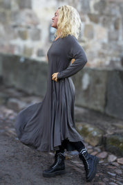 Graues Kleid Ballerina Langarm Dunkelgrau