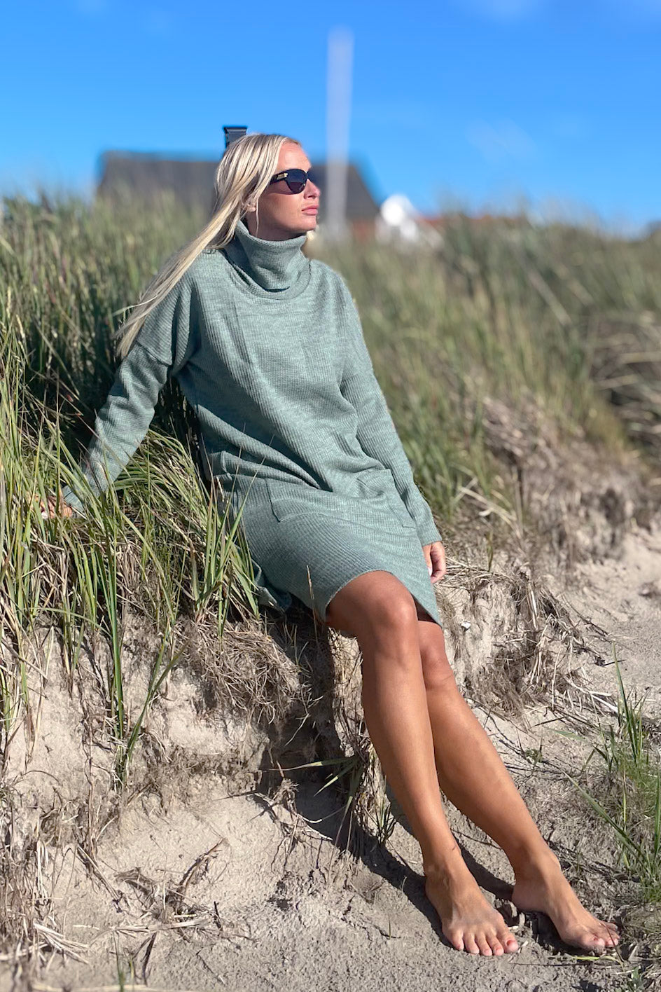 Green/Blue Sweater Dress Polo Loose Green/blue
