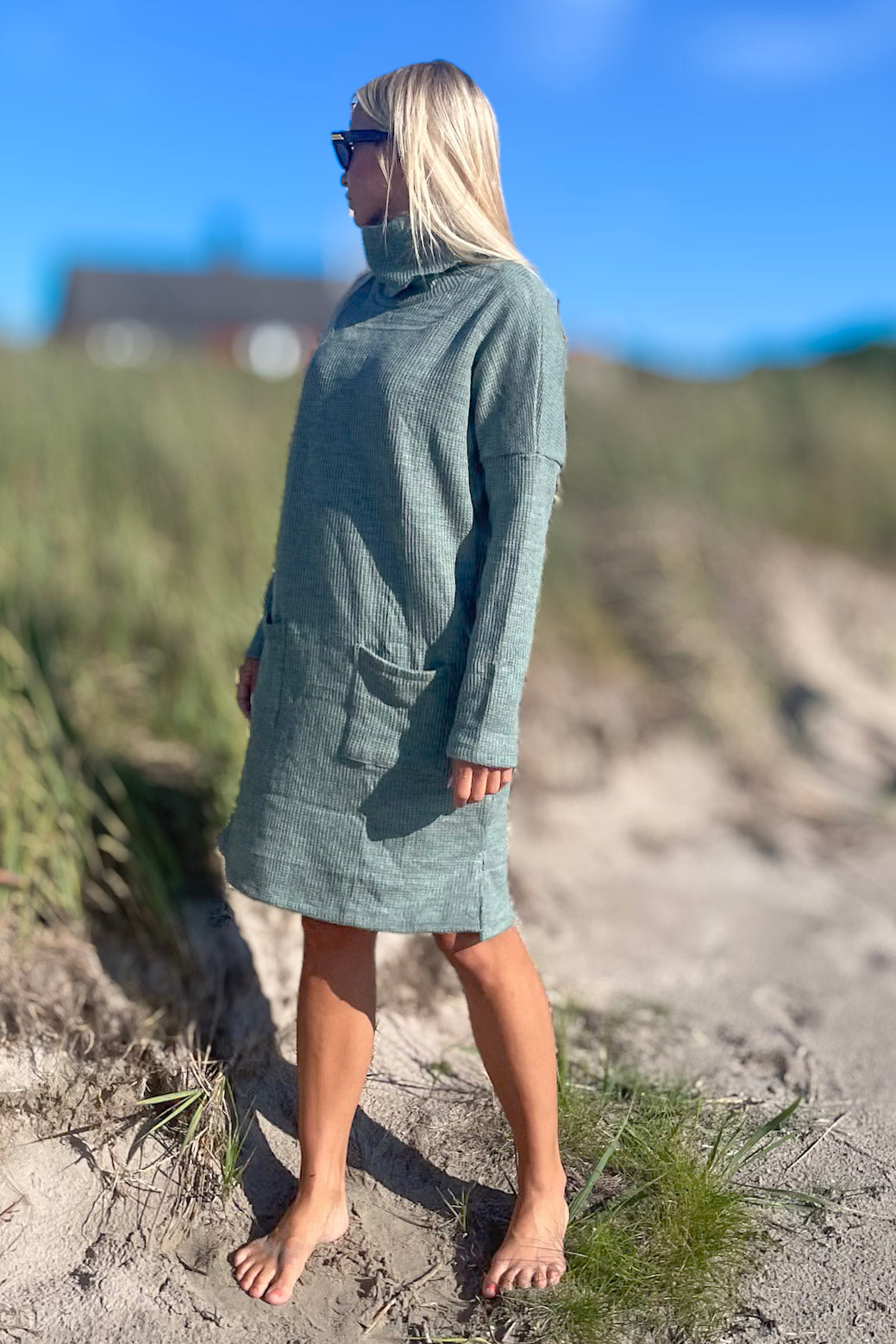 Green/Blue Sweater Dress Polo Loose Green/blue