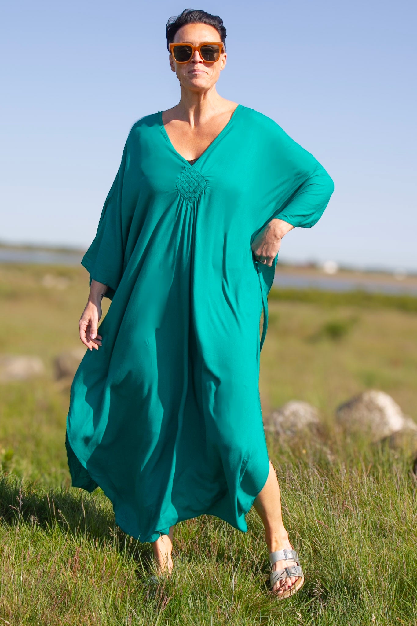 Grön Kaftan Klänning Aylin Lenolium