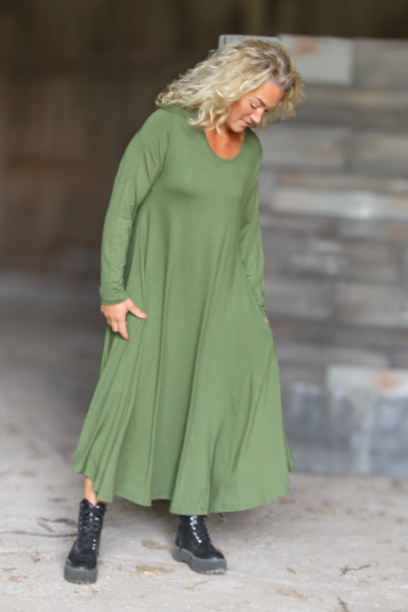 Grünes Kleid Ballerina Langarm Warmes Grün