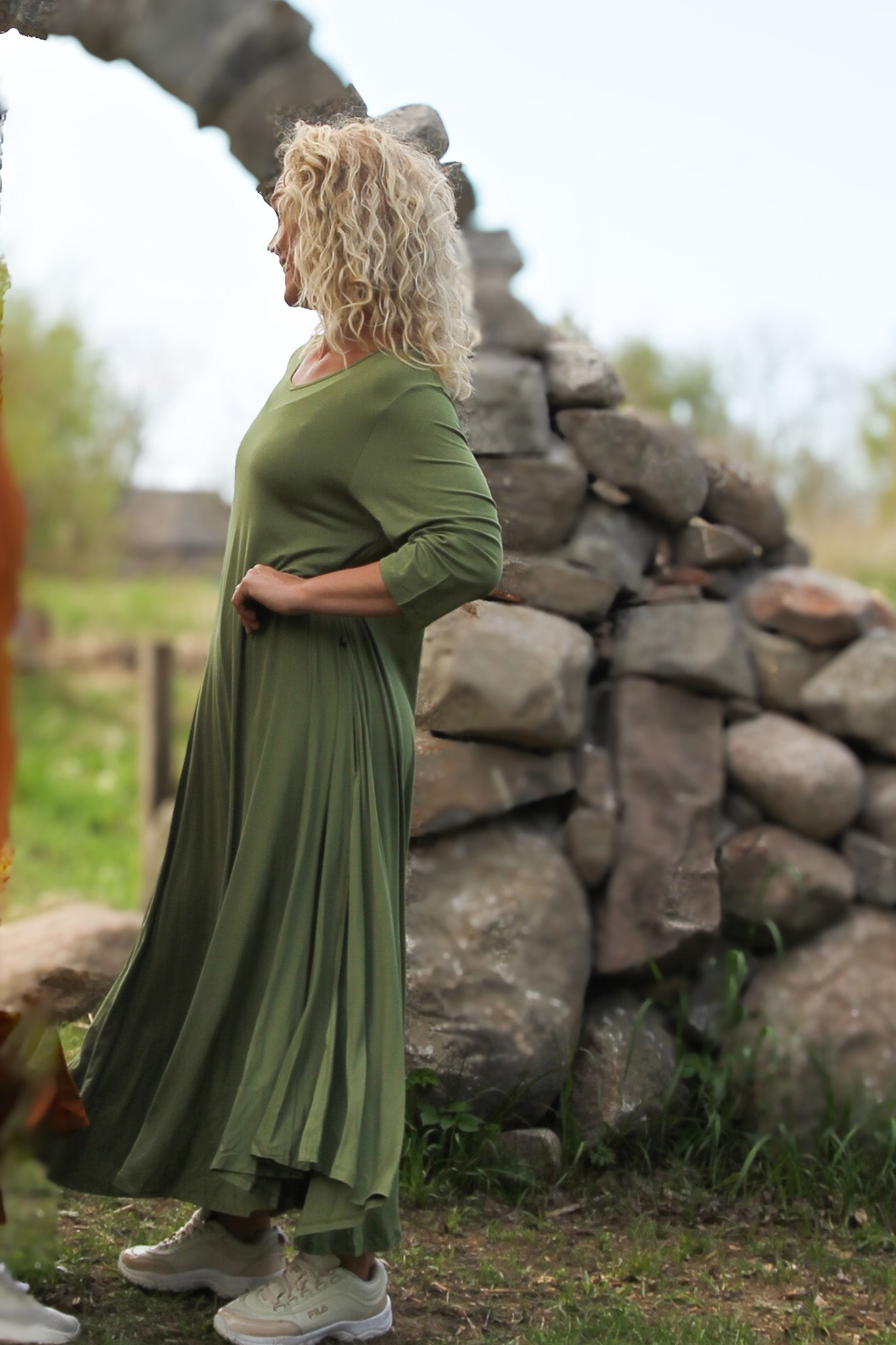 Groene jurk Ballerina V-hals Lang Groen