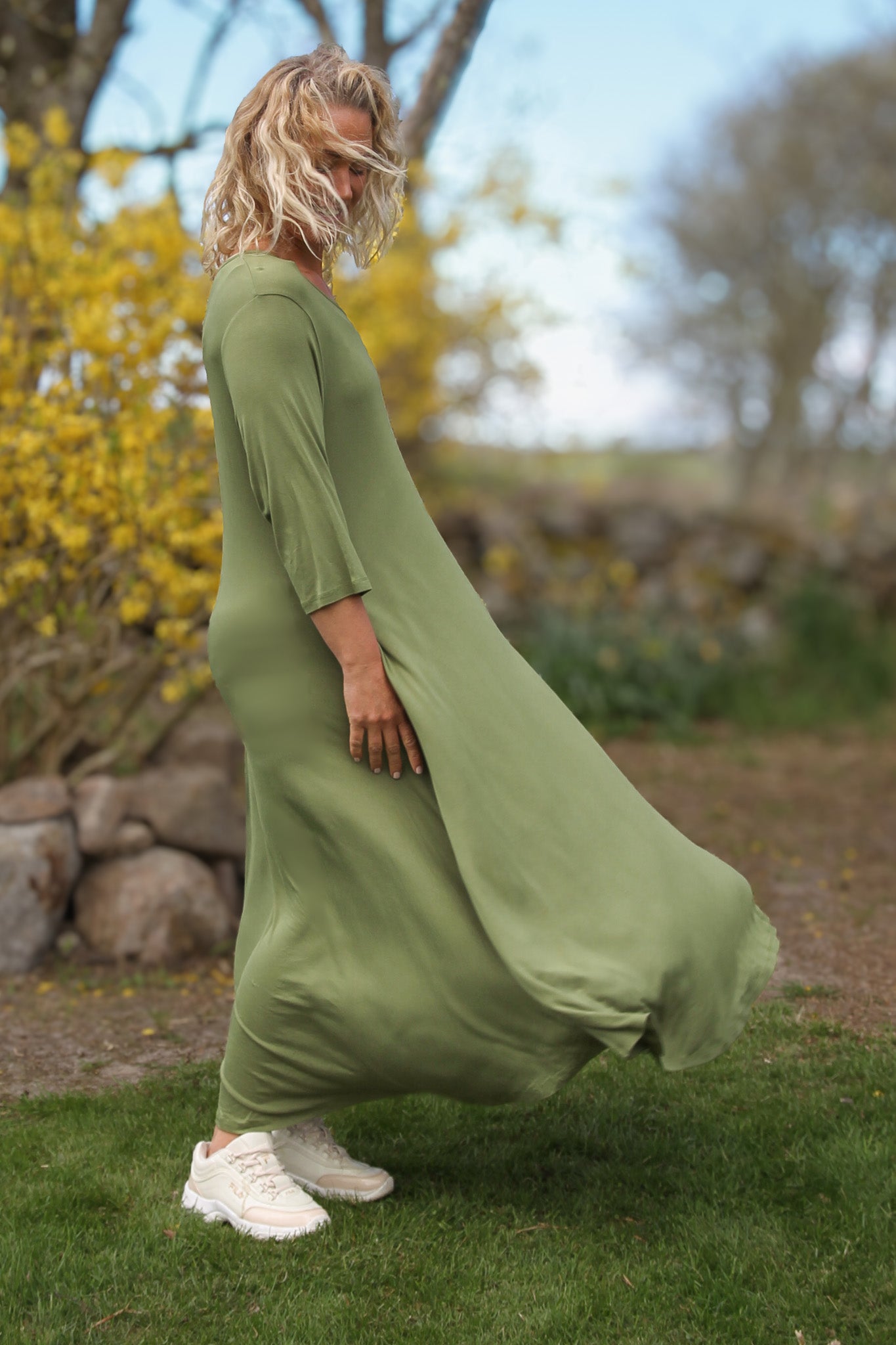 Groene jurk Ballerina V-hals Lang Groen