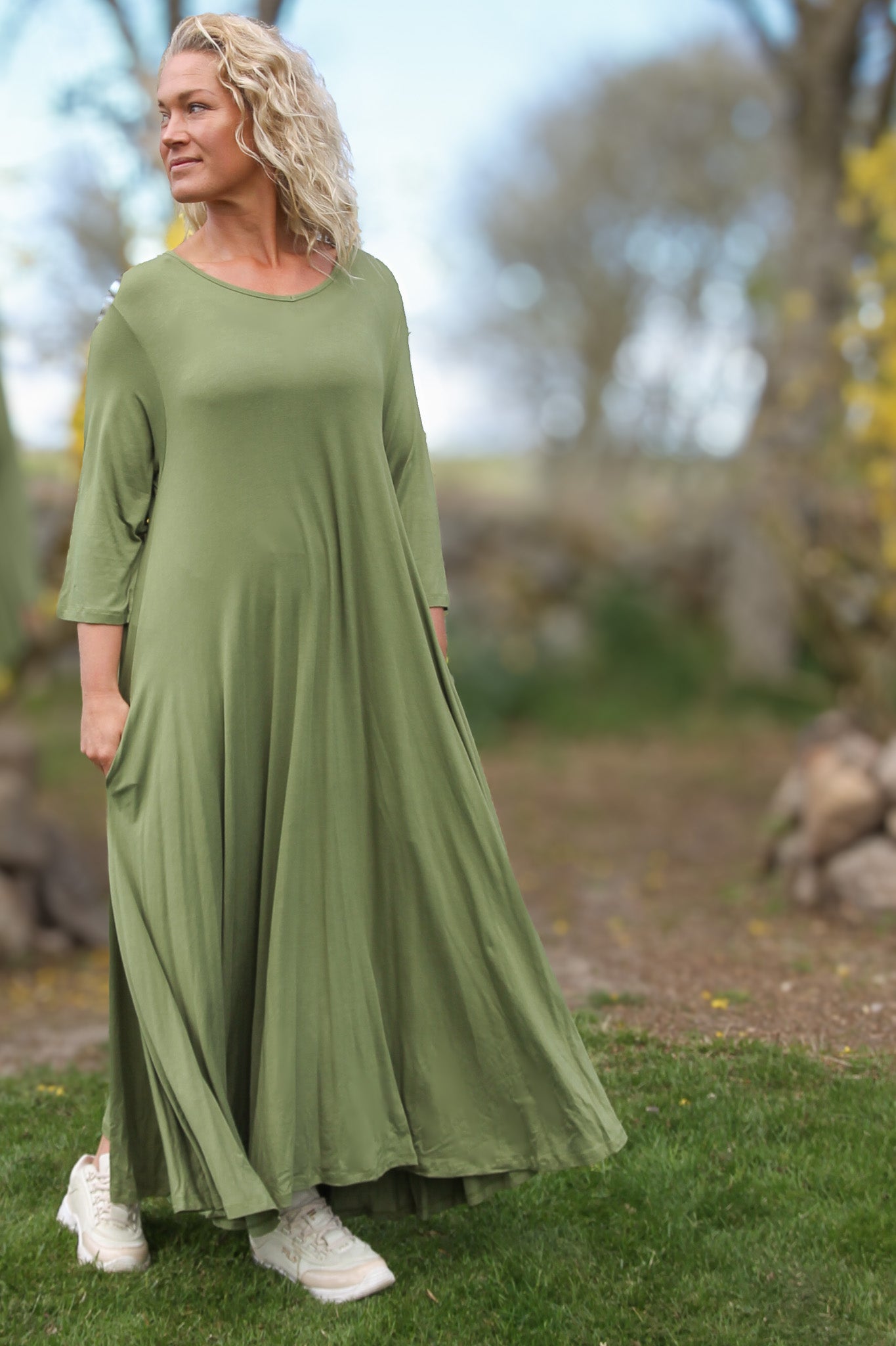 Groene jurk Ballerina V-hals Lang Groen