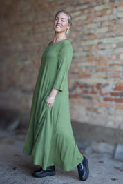 Green Dress Ballerina V-Neck Long Green