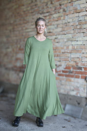 Green Dress Ballerina V-Neck Long Green