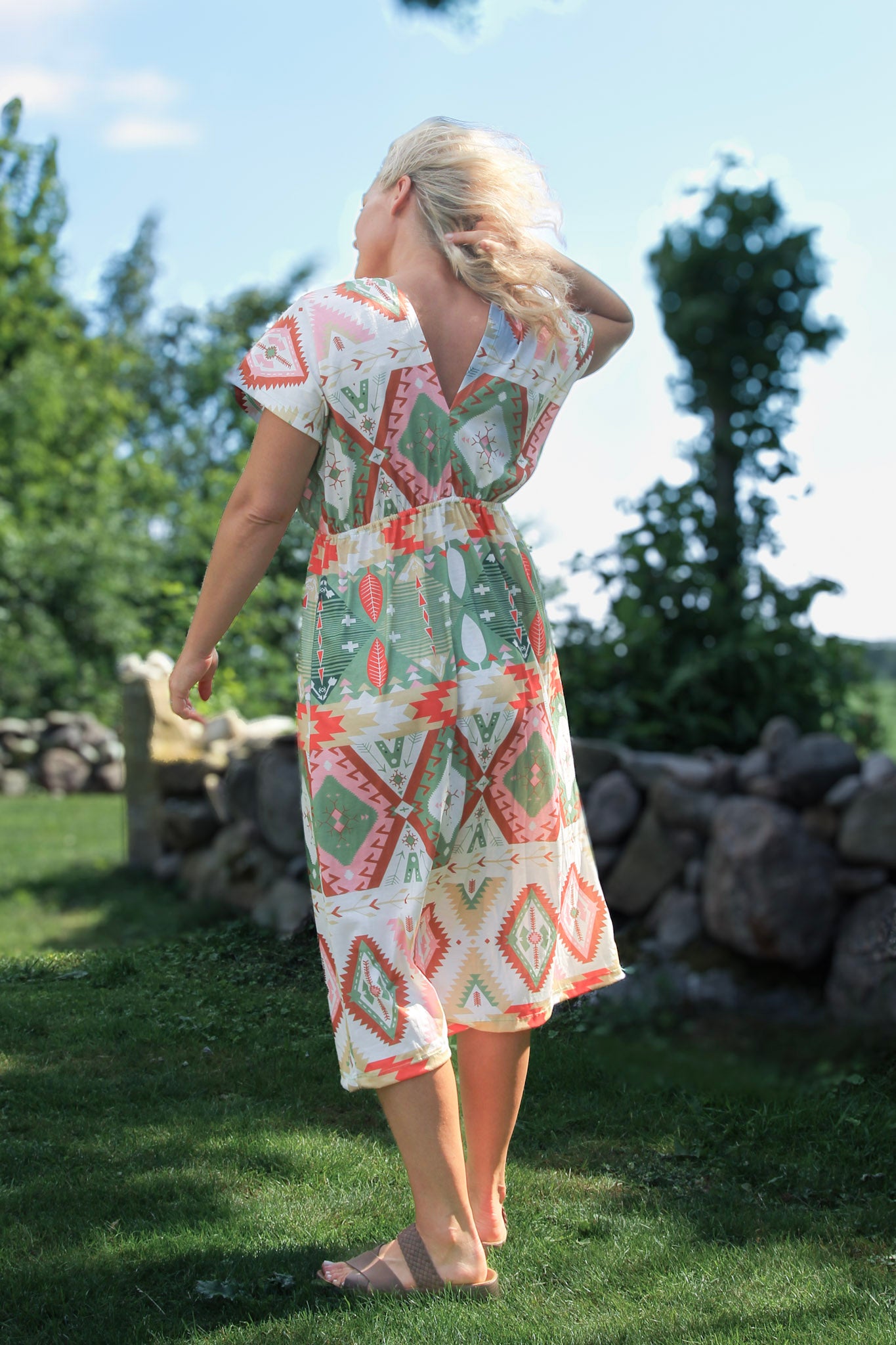 Green Patterned Dress Väddö Green Base