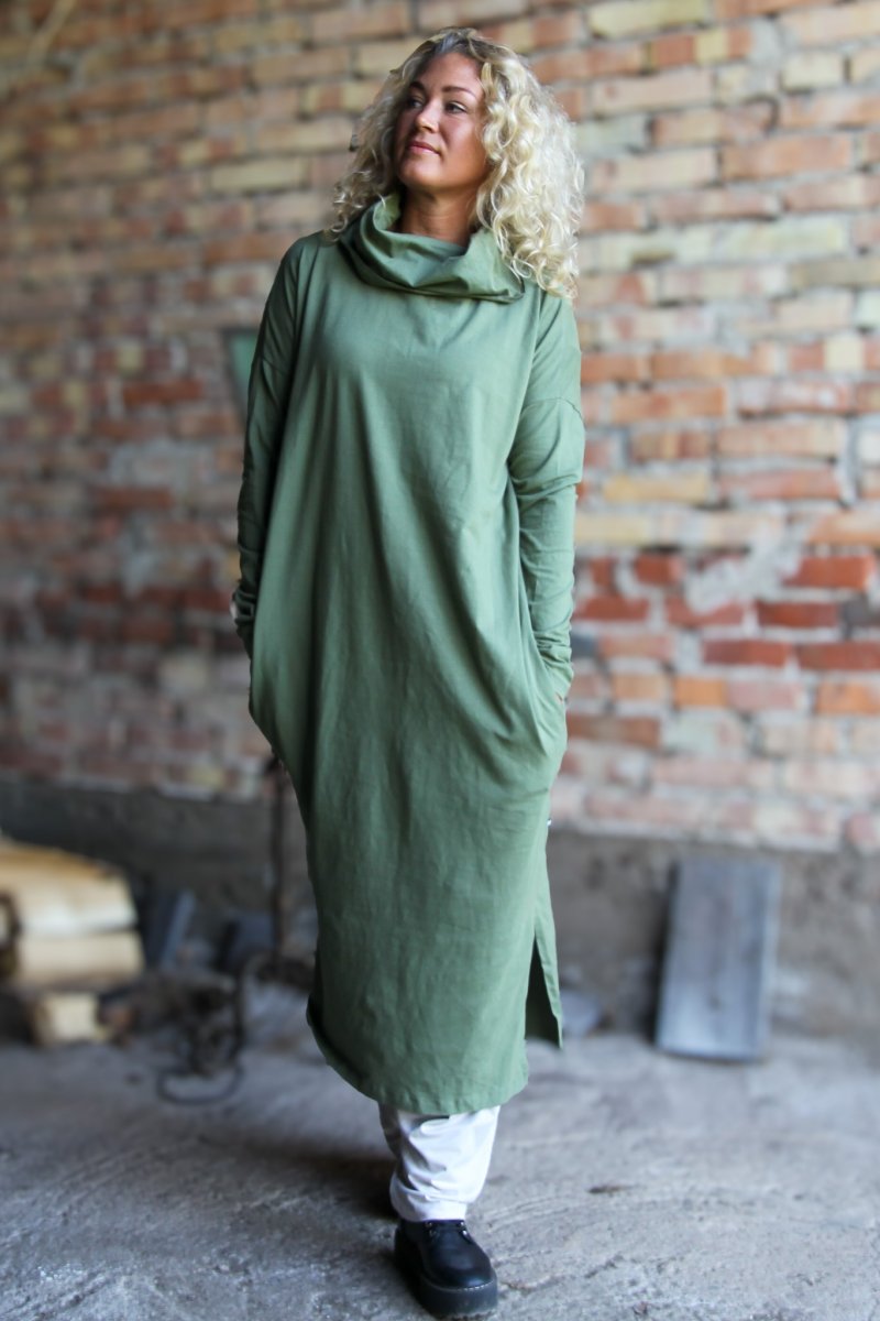 Green Polo Dress Kaftan Olive Green
