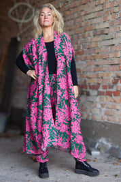 Grün/Rosa Blatt gemustertes Kaftankleid Flower Sea Green Pink
