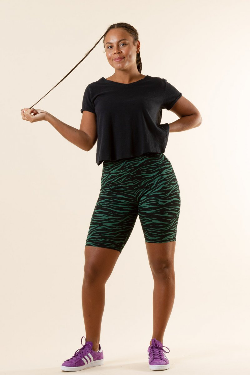 Green Cycling Pants Basic Zebra Green Print