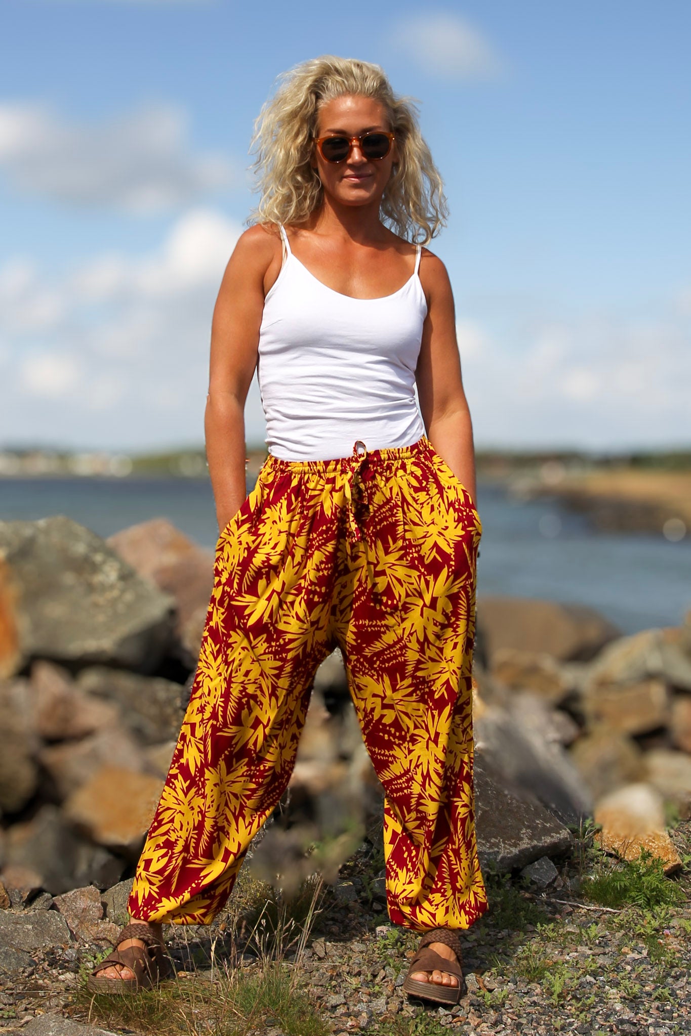 Lila/Gul Bladmönstrad Byxa Flower Sea Purple Yellow