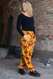 Purple/Yellow Leaf Patterned Trousers Flower Sea Purple Yellow