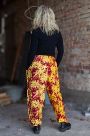 Purple/Yellow Leaf Patterned Trousers Flower Sea Purple Yellow