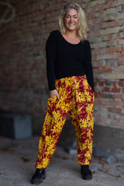 Purple/Yellow Leaf Patterned Trousers Flower Sea Purple Yellow