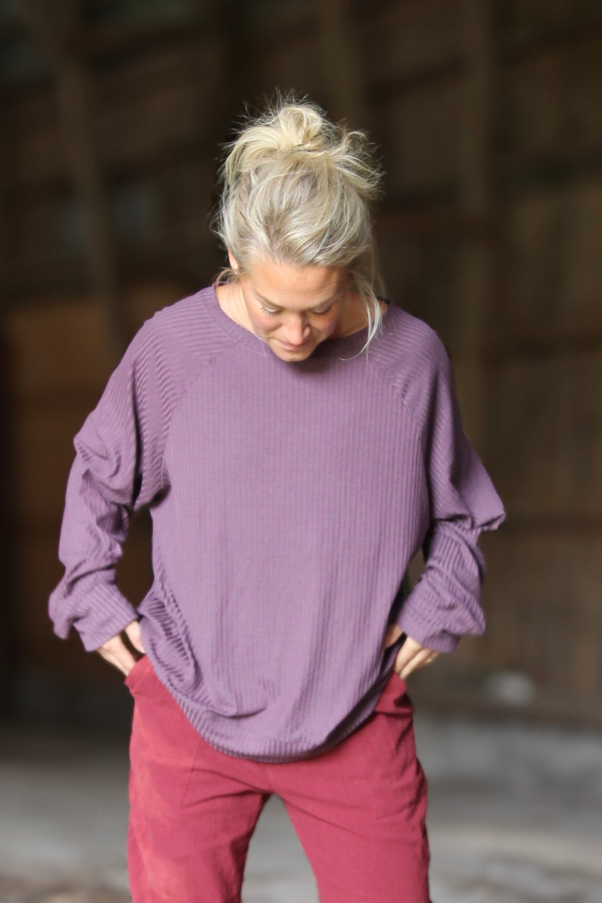Lila Rippenpullover Soft Lila Grau