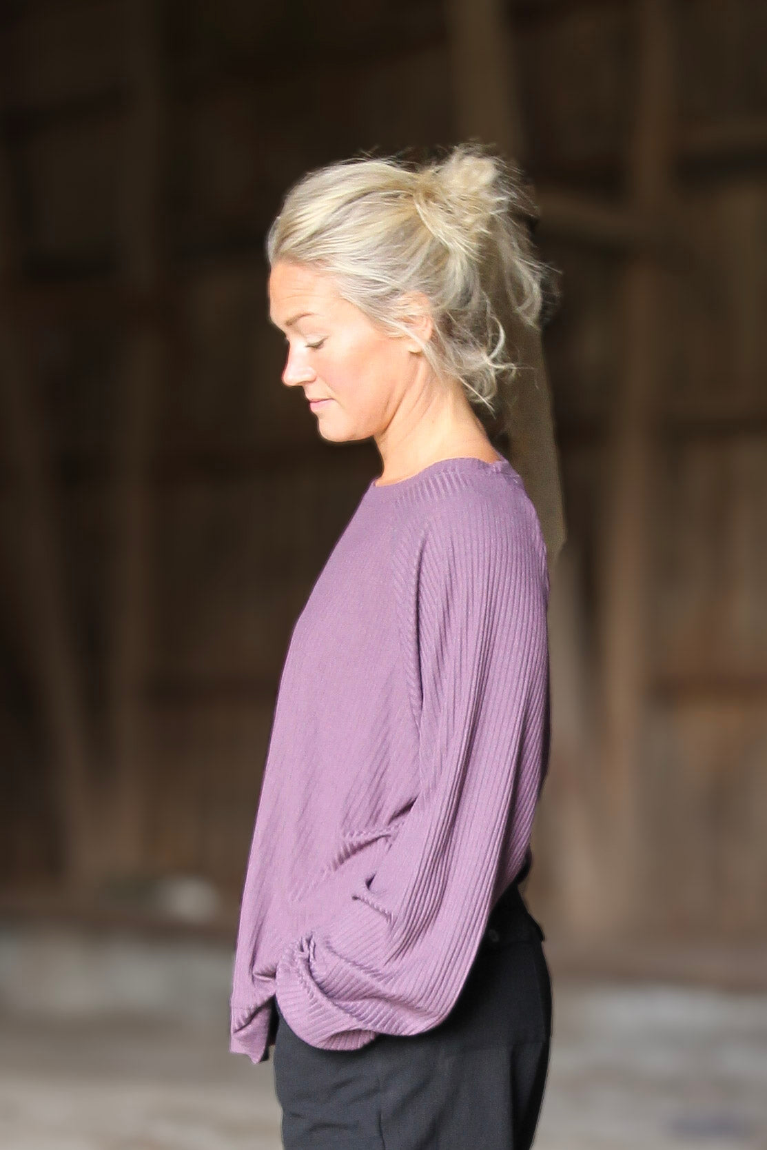 Lila Rippenpullover Soft Lila Grau