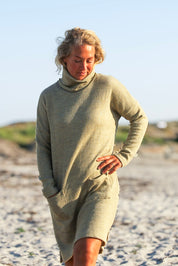 Light Grey/Green Sweater Dress Polo Loose Light Grey Green