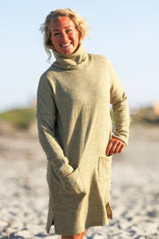 Light Grey/Green Sweater Dress Polo Loose Light Grey Green