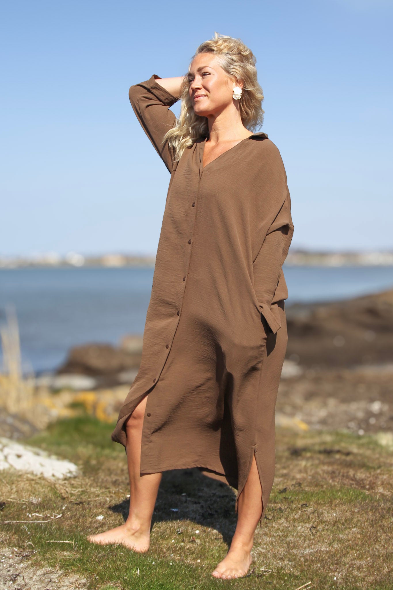 Mørkebrun Kjole Sahara Longsleeve Dark Brown Recycled-Material