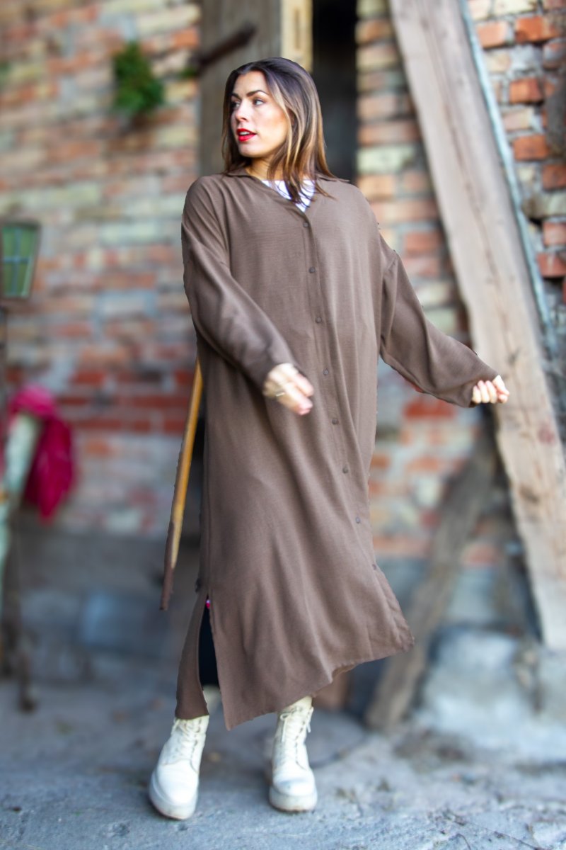 Dunkelbraunes Kleid Sahara Longsleeve Dunkelbraun