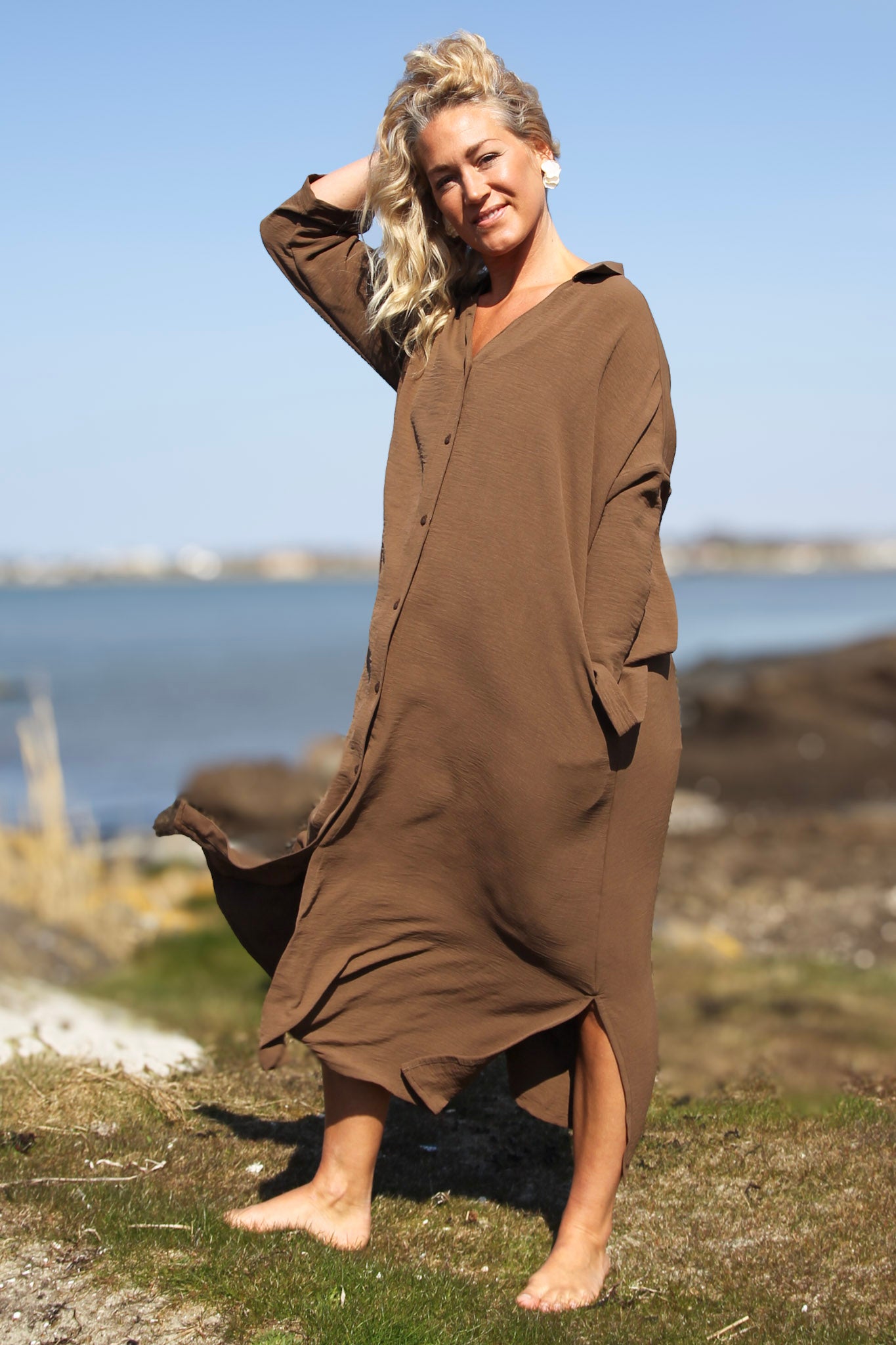 Mørkebrun Kjole Sahara Longsleeve Dark Brown Recycled-Material