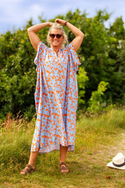 Oransje &amp; Blå Kaftan Kjole Vinberg Oransje &amp; Blå