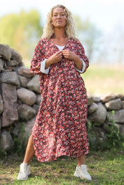 Rotes Blumenkleid Sahara Langarm Red Flower