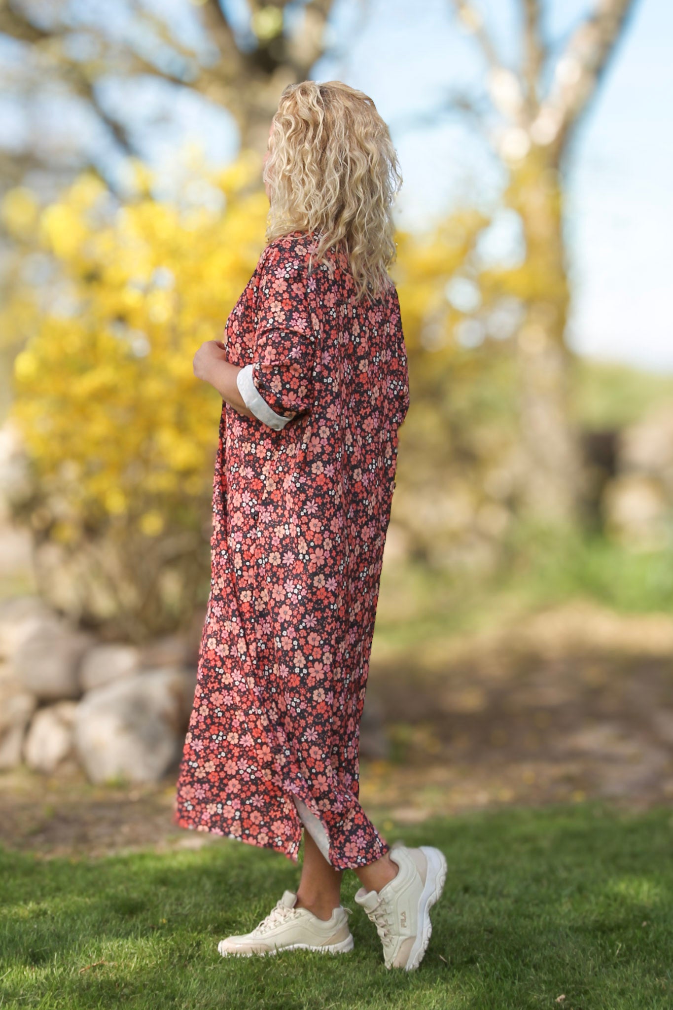 Rotes Blumenkleid Sahara Langarm Red Flower