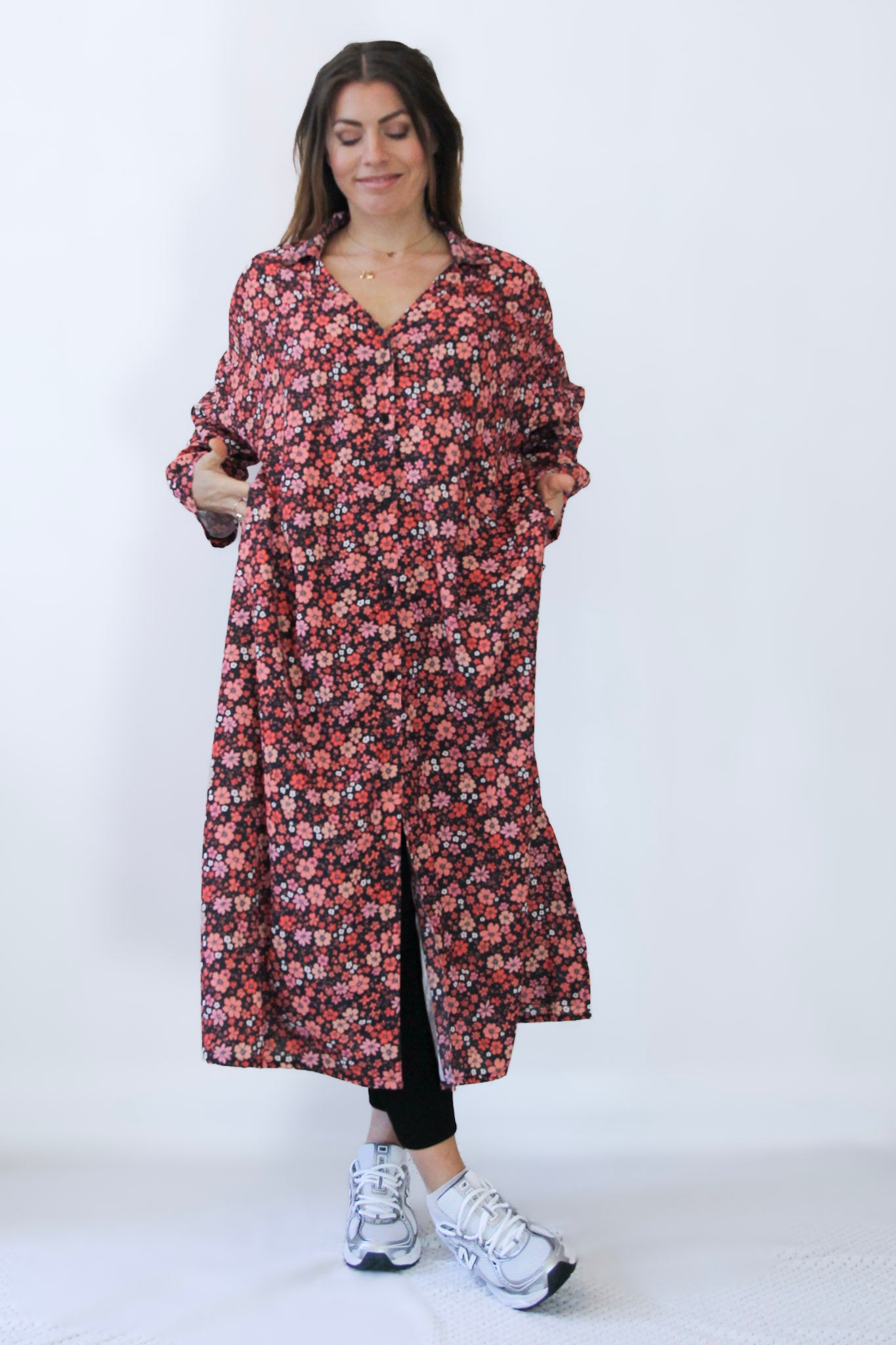 Röd Blommig Klänning Sahara Longsleeve Red Flower
