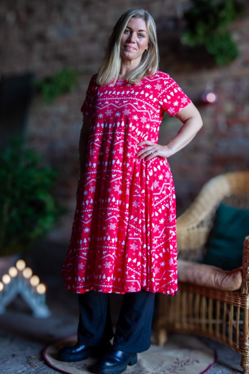 Rode patroonjurk Medano Winter Print Rode basis