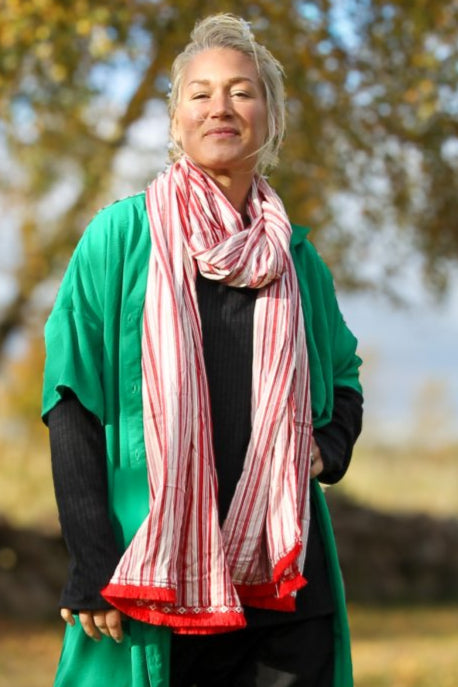 Röd Scarf Svep Stripe Red