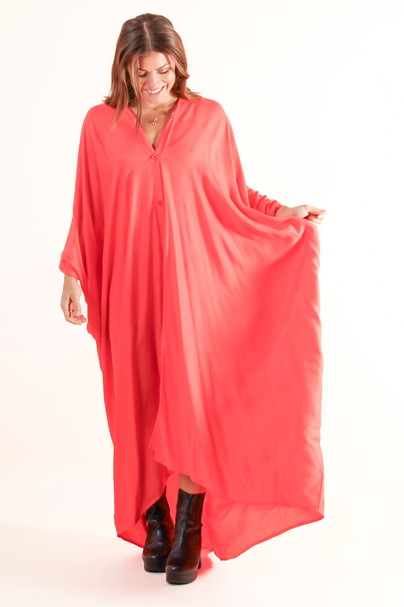 Rosa Kaftan-kjole Olinda Peach-Rød