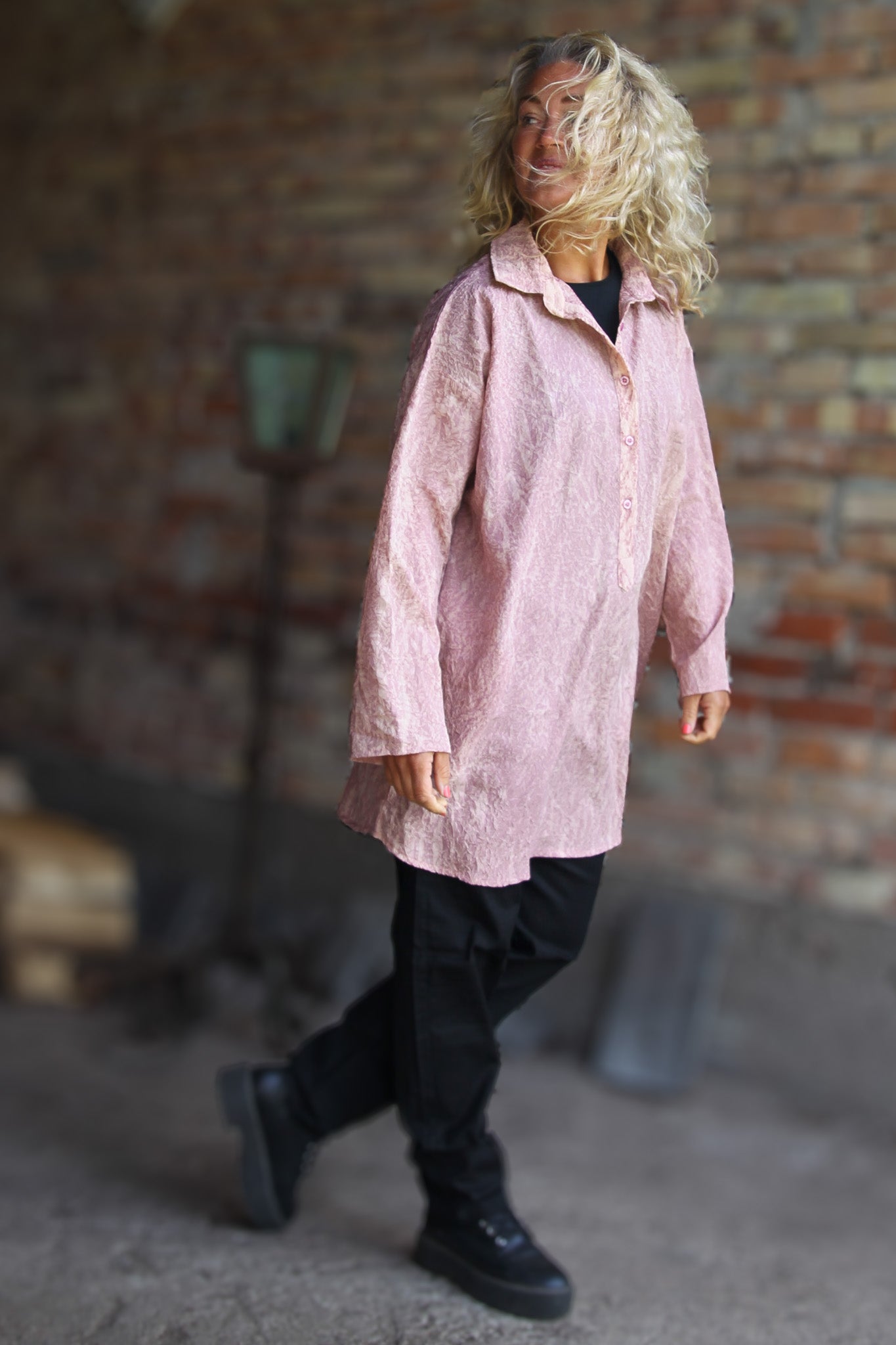 Roze/paars shirt Dhalis Crinkle roze/paars