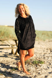 Svart Hoodie Klänning Long Black