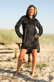 Svart Hoodie Klänning Long Black