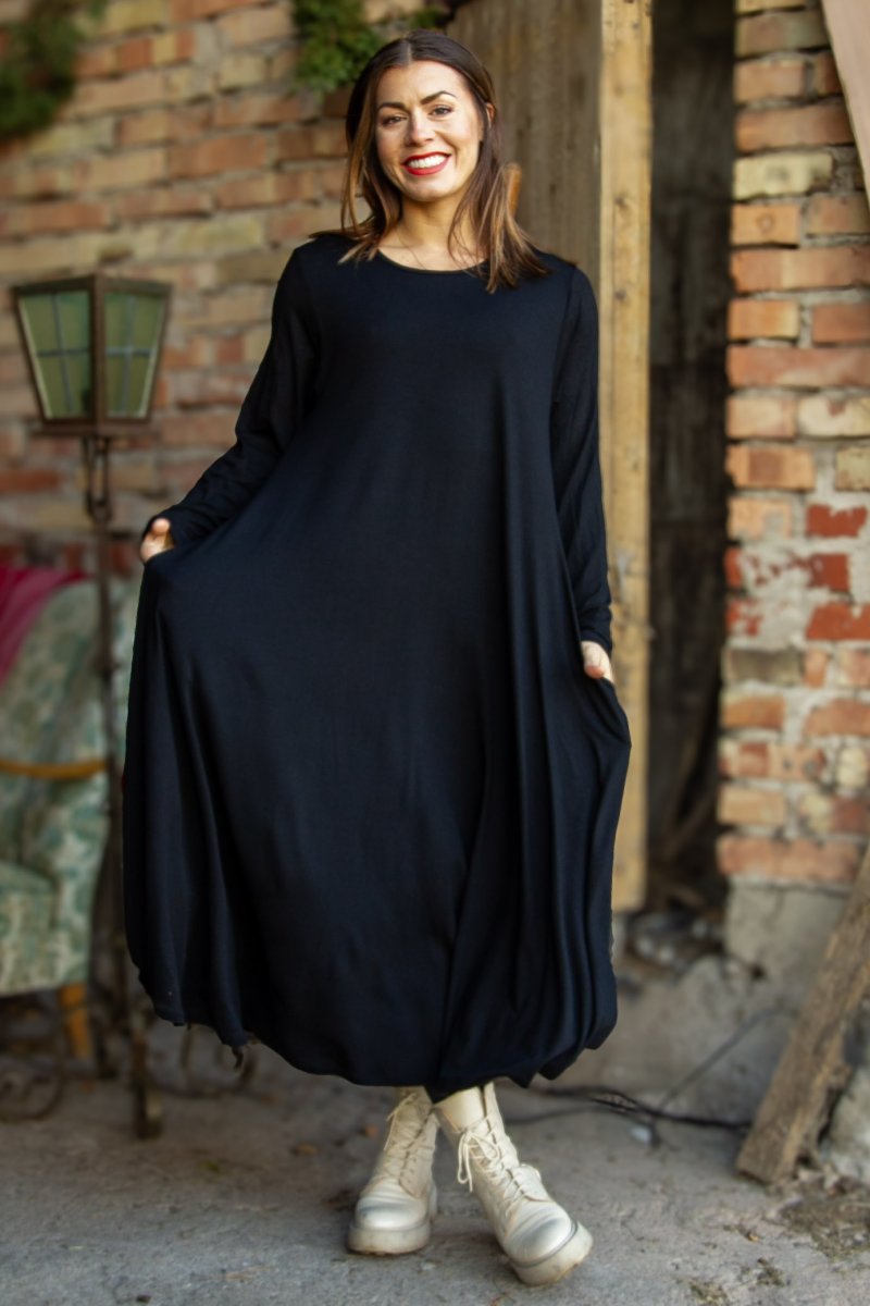 Schwarzes Kleid Ballerina Langarm Schwarz