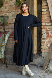 Schwarzes Kleid Ballerina Langarm Schwarz