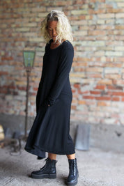 Schwarzes Kleid Ballerina Langarm Schwarz