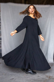 Zwarte jurk Ballerina V-hals Lang Zwart