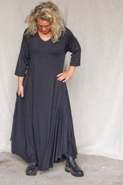 Black Dress Ballerina V-Neck Long Black