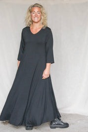Black Dress Ballerina V-Neck Long Black