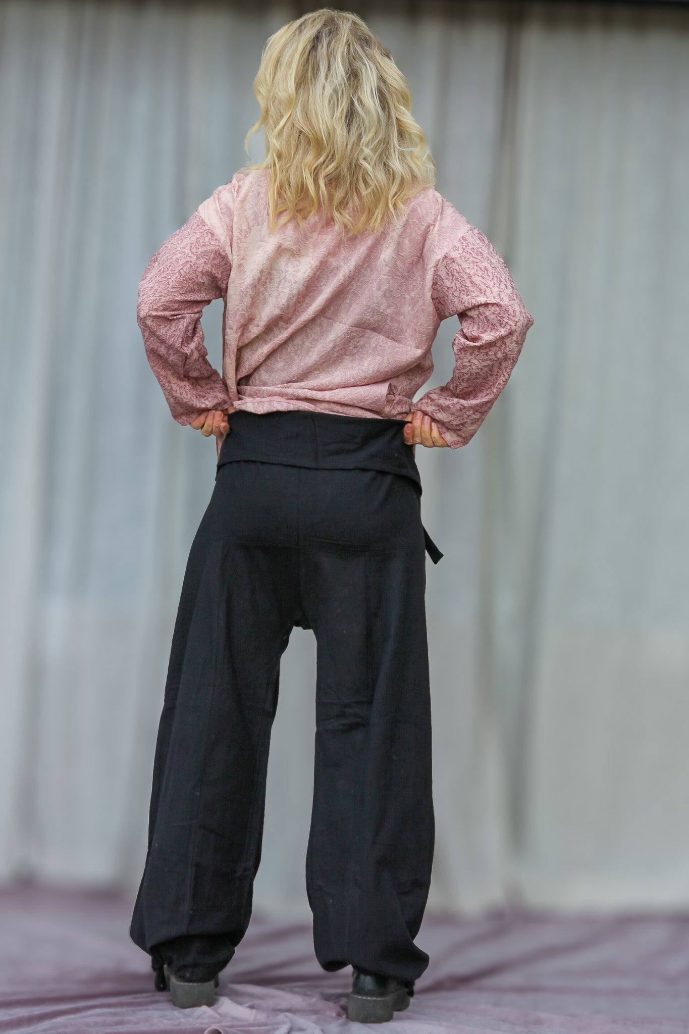Black Wrap Pants Breath Linen Black
