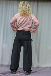 Black Wrap Pants Breath Linen Black